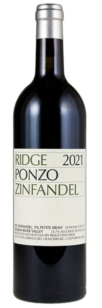 2021 Ridge Ponzo Vineyard Zinfandel, 750ml