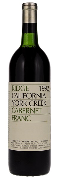 1992 Ridge York Creek Cabernet Franc, 750ml