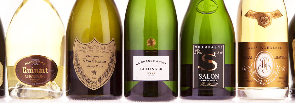 Five Bottles of Rare Champagne Including 2005 Louis Roederer Cristal, 2004 Dom Perignon, and 2005 Bollinger