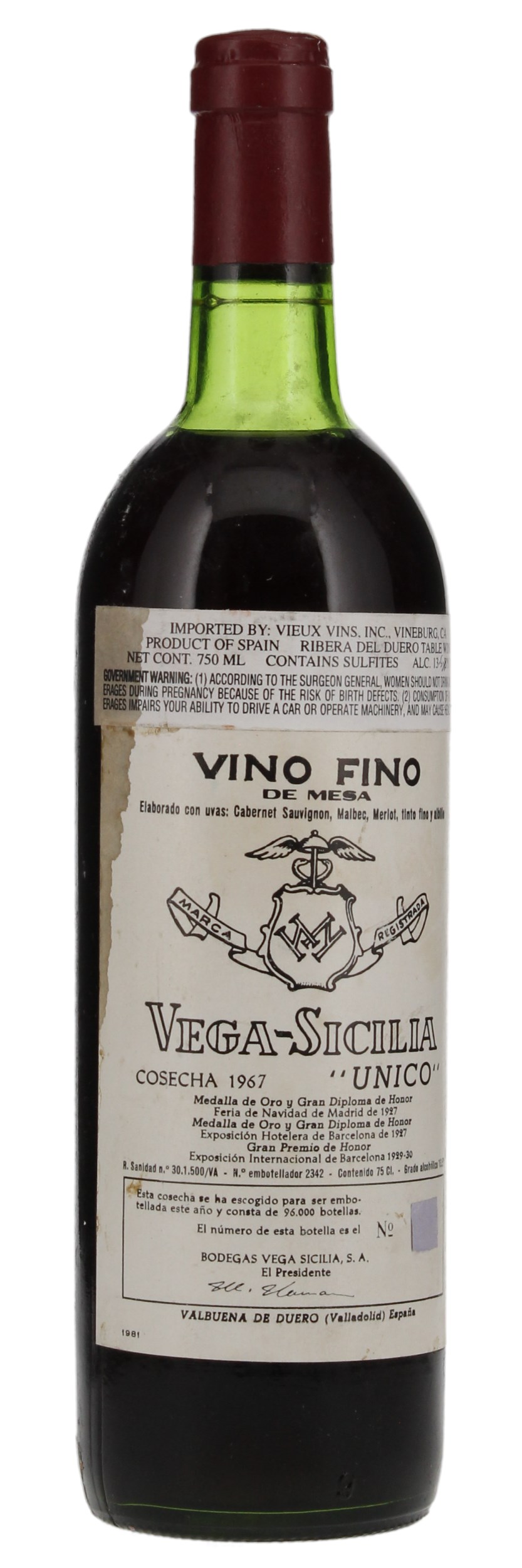1967 Vega Sicilia Unico, 750ml