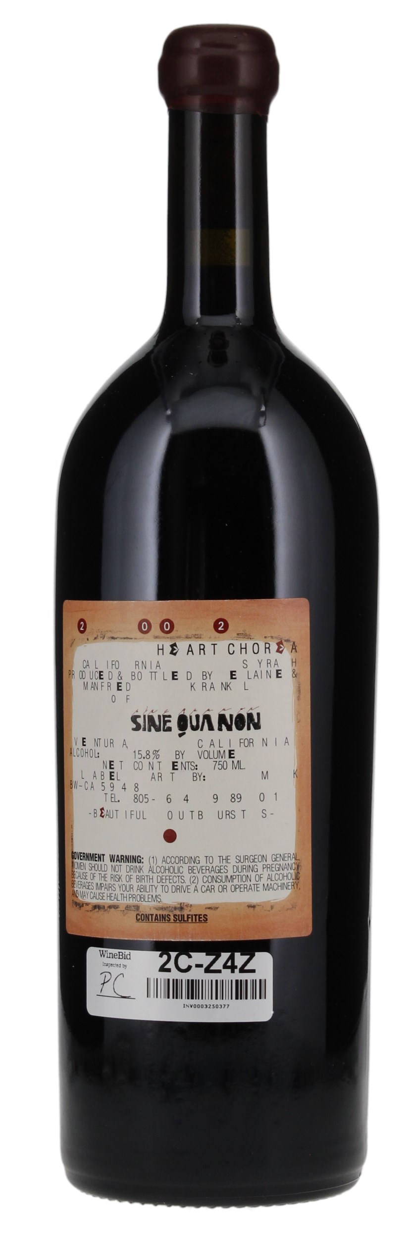 2002 Sine Qua Non Heart Chorea, 750ml