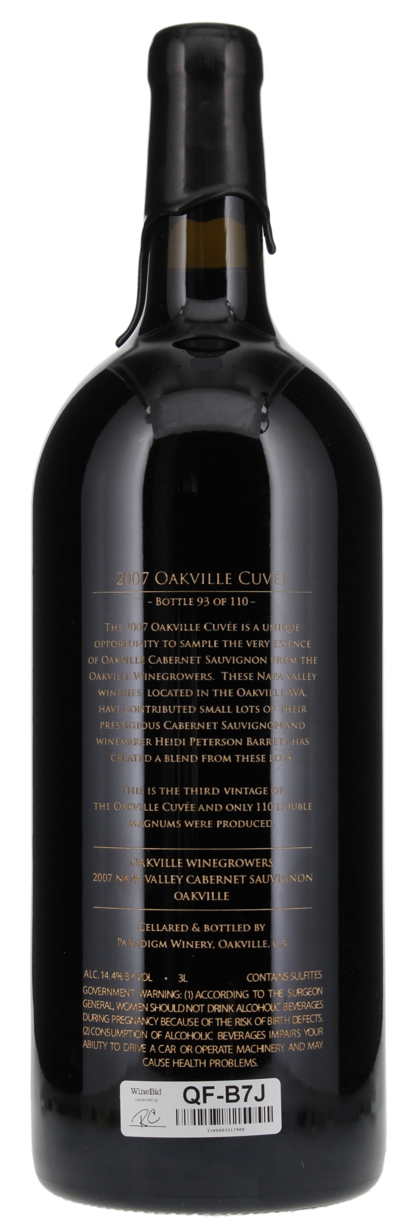 2007 Oakville Winegrowers Oakville Cuvee Cabernet Sauvignon, 3.0ltr