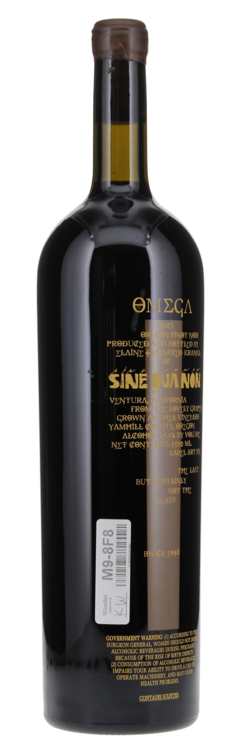 2003 Sine Qua Non Omega Shea Vineyard Pinot Noir, 1.5ltr