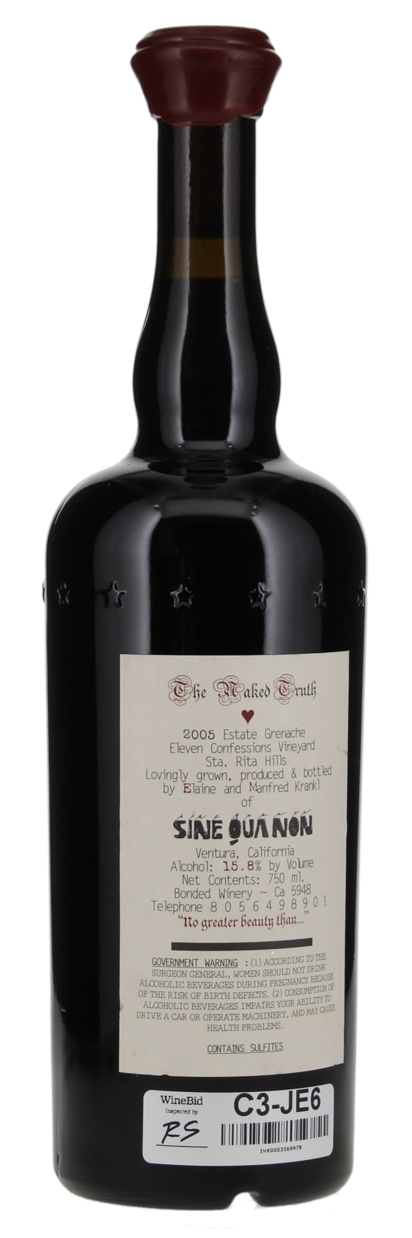 2005 Sine Qua Non The Naked Truth Grenache, 750ml