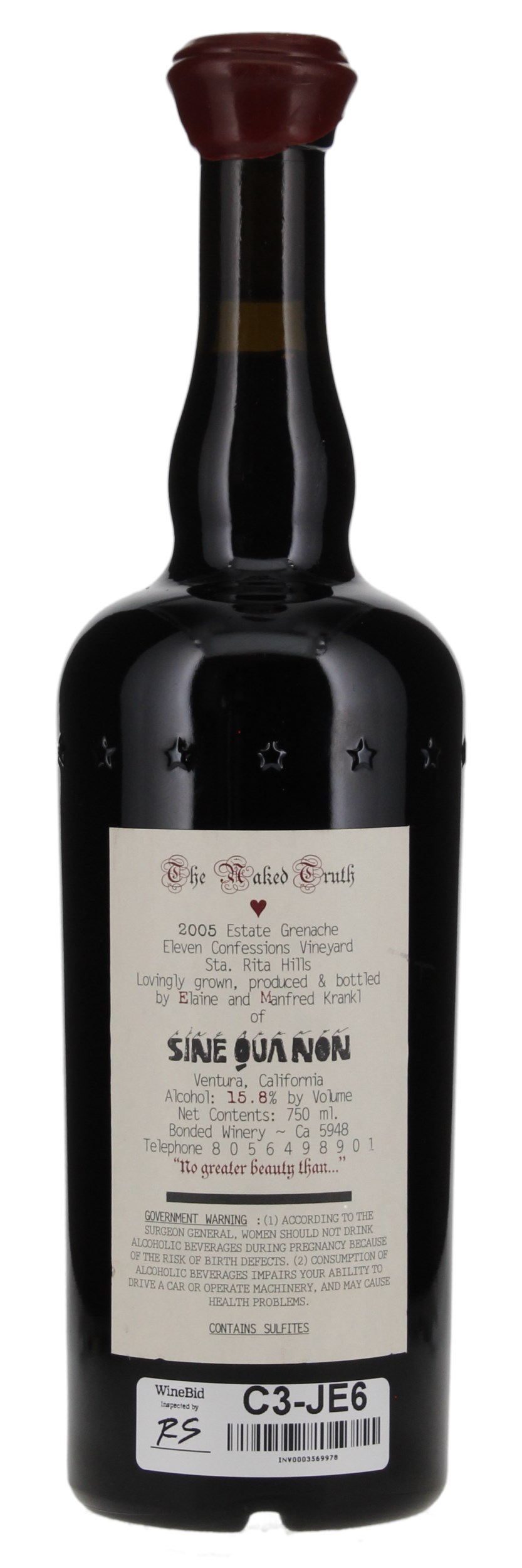 2005 Sine Qua Non The Naked Truth Grenache, 750ml