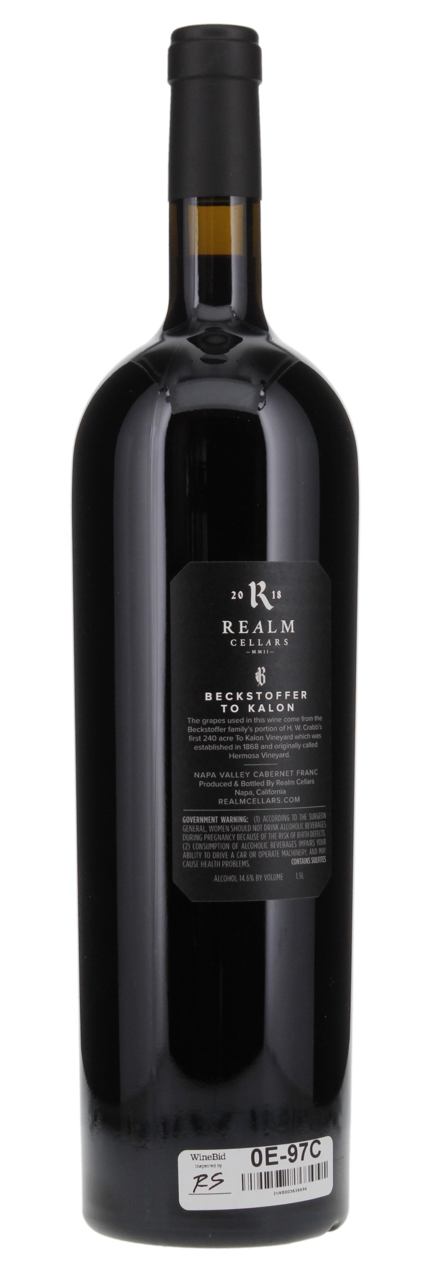 2018 Realm Beckstoffer To Kalon Cabernet Franc, 1.5ltr