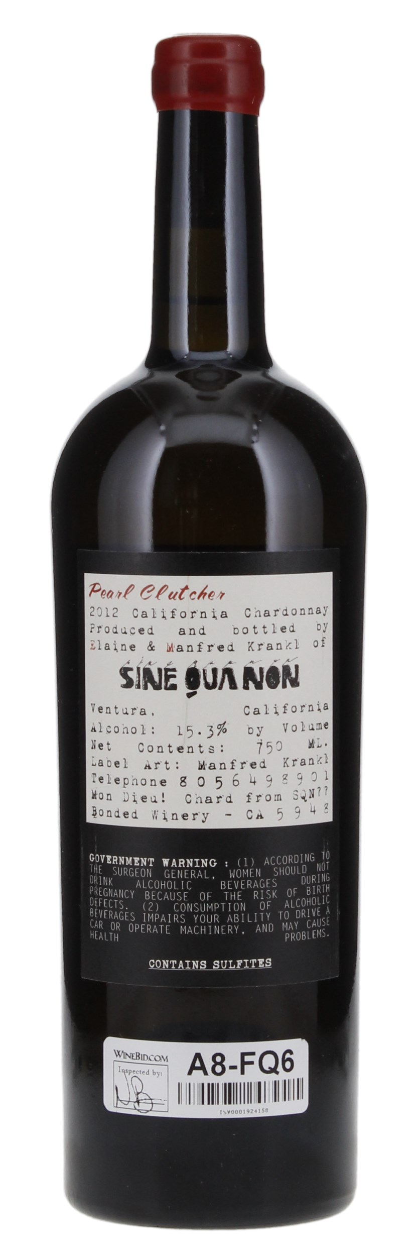 2012 Sine Qua Non Pearl Clutcher Chardonnay, 750ml