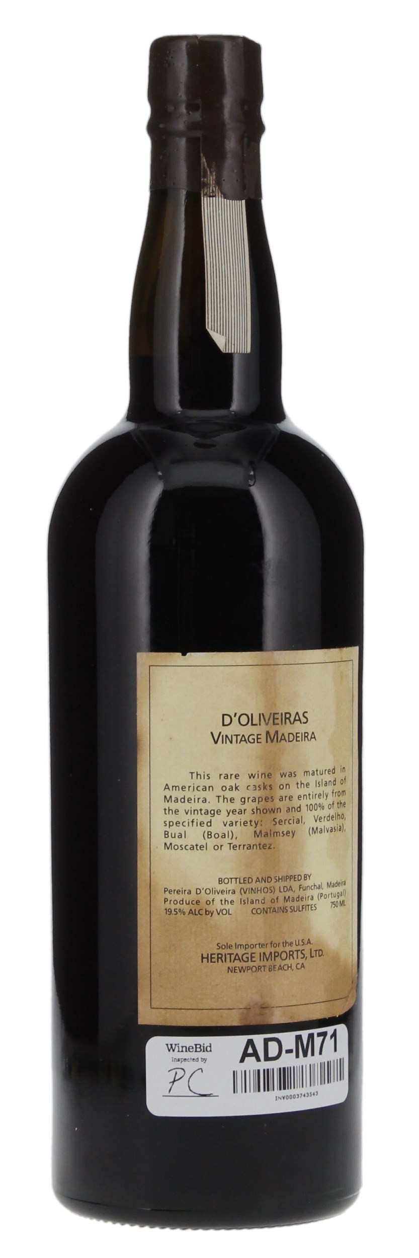 1900 D'Oliveiras Moscatel Reserva Madeira, 750ml
