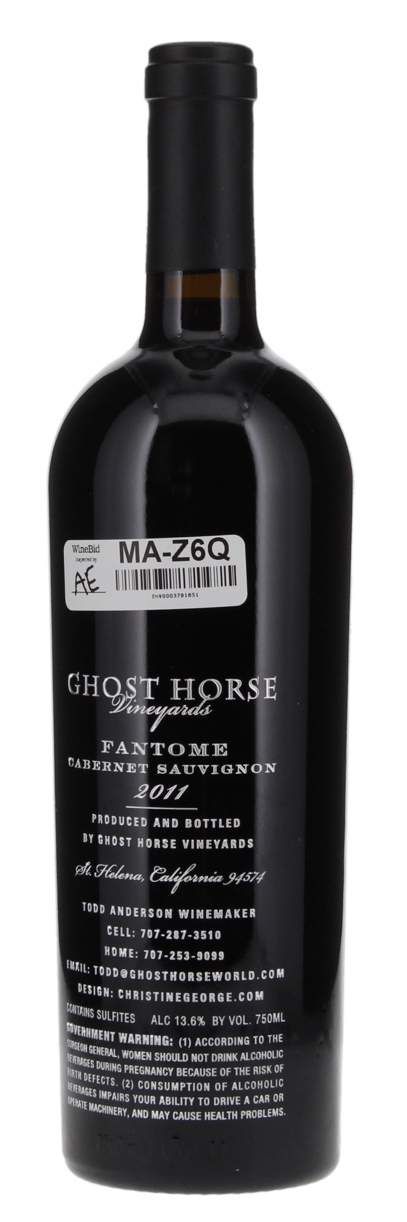 2011 Ghost Horse Vineyard Fantome Cabernet Sauvignon, 750ml