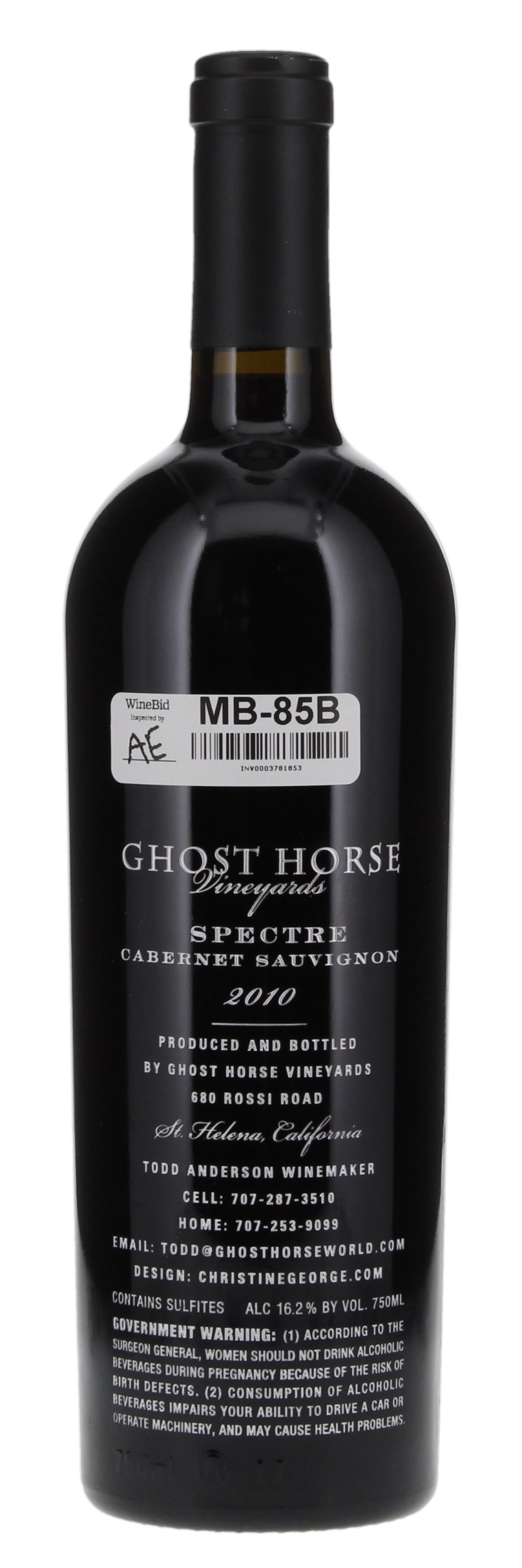2010 Ghost Horse Vineyard Spectre Cabernet Sauvignon, 750ml