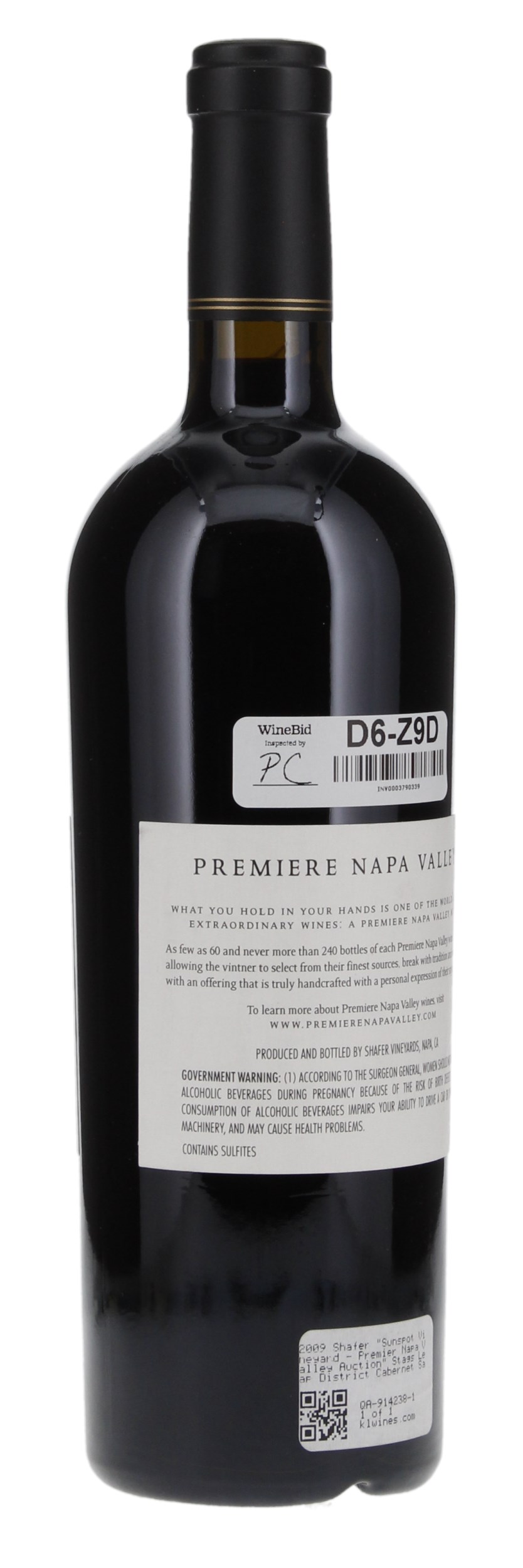 2009 Premiere Napa Valley Auction Shafer Vineyards Sunspot Vnyd Cabernet Sauvignon, 750ml