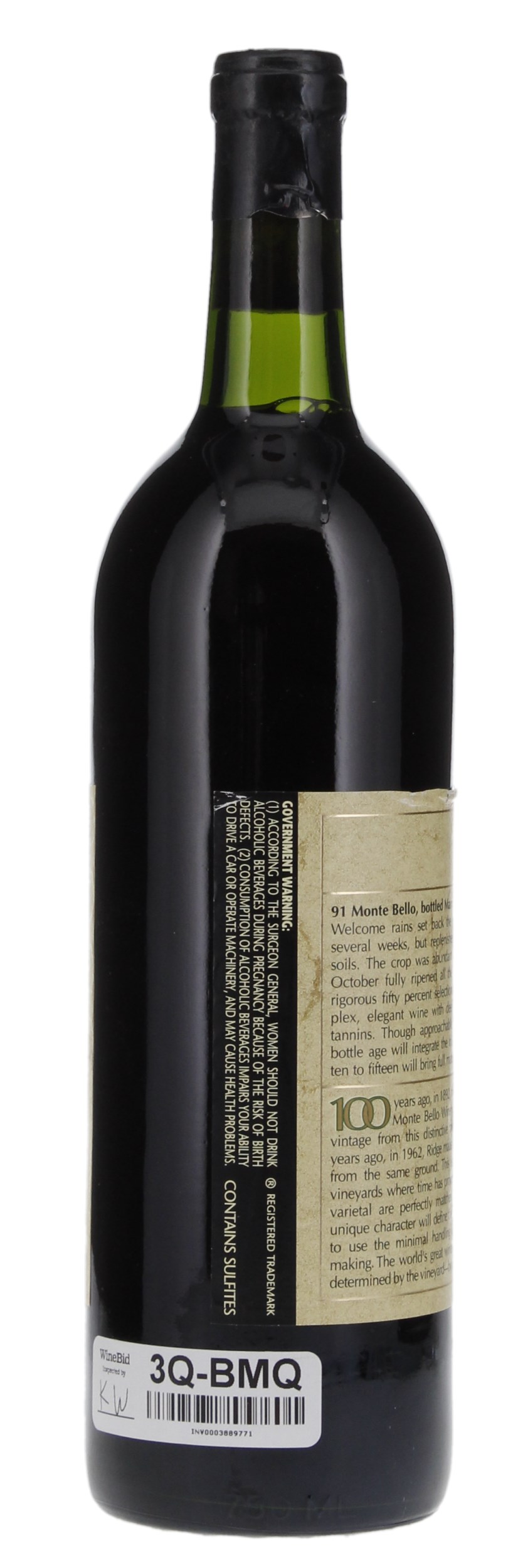 1991 Ridge Monte Bello, 750ml