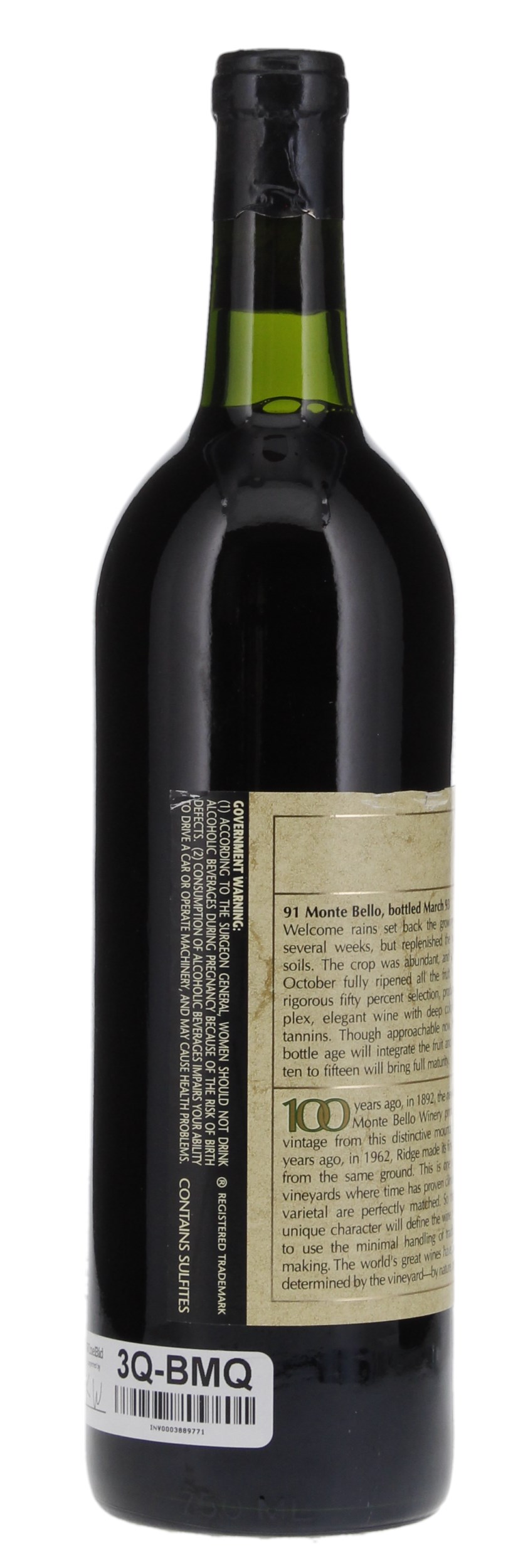 1991 Ridge Monte Bello, 750ml