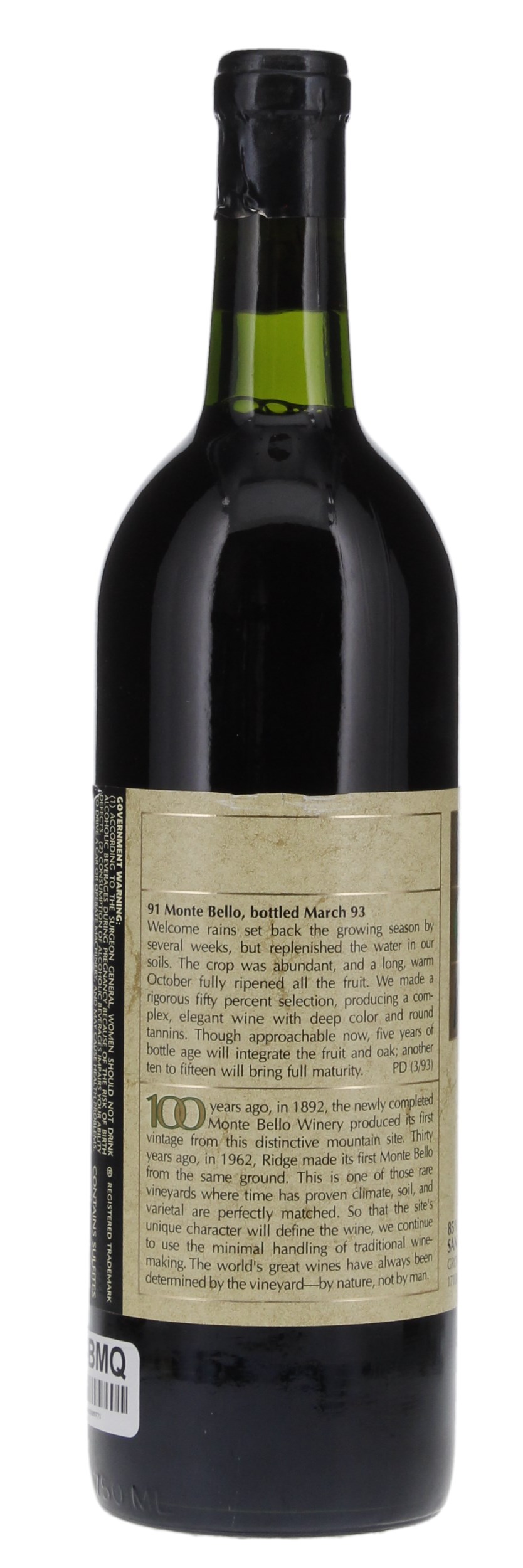 1991 Ridge Monte Bello, 750ml