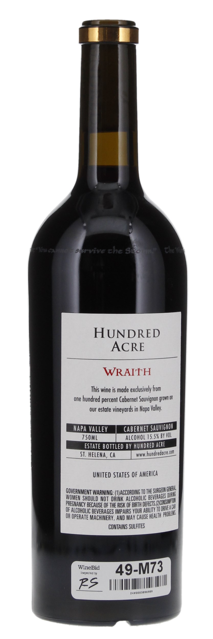 2015 Hundred Acre Wraith Cabernet Sauvignon, 750ml