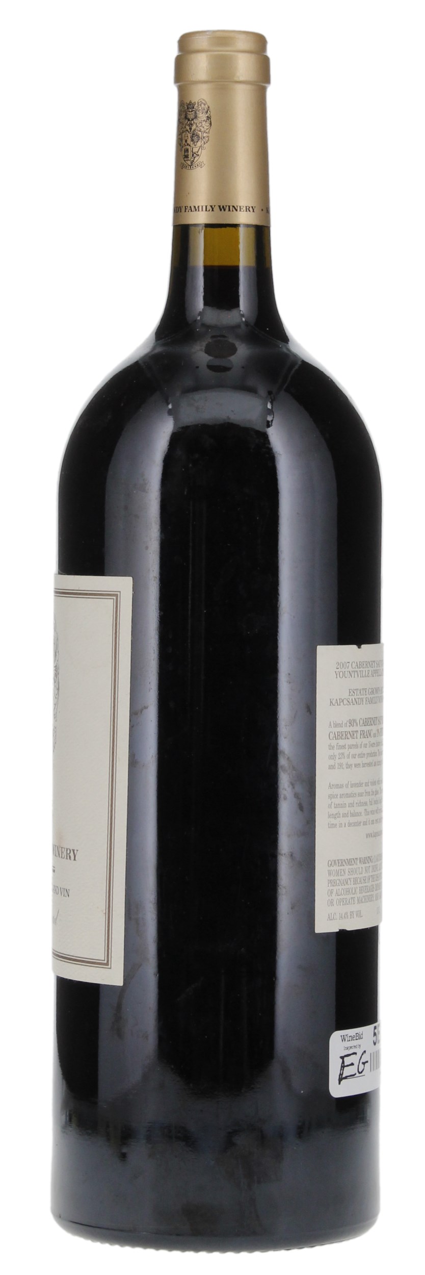 2007 Kapcsandy Family Wines State Lane Vineyard Grand Vin Cabernet Sauvignon, 1.5ltr