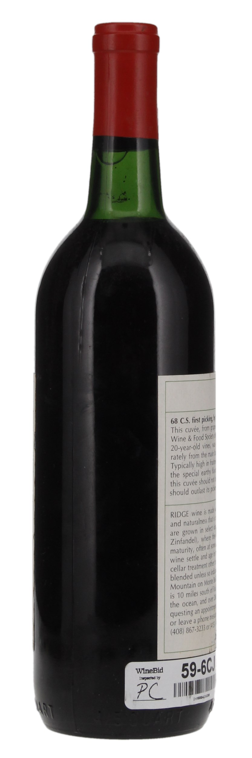 1968 Ridge Hollywood Cuvee Cabernet Sauvignon, 750ml