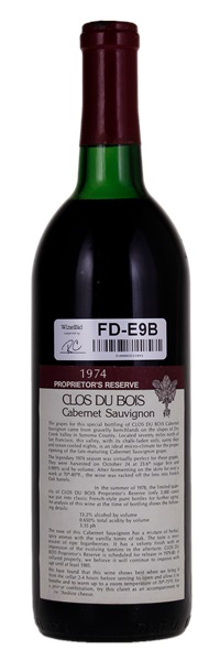 1974 Clos du Bois Proprietor's Reserve Cabernet Sauvignon, 750ml
