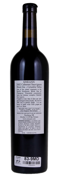2002 Sineann Block One Columbia Valley Cabernet Sauvignon, 750ml