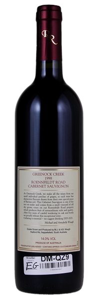 1998 Greenock Creek Roennfeldt Road Cabernet Sauvignon, 750ml
