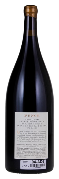 2018 Pence Vineyards Unum Pinot Noir, 1.5ltr