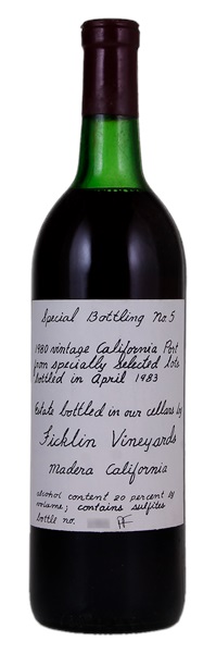 1980 Ficklin Vintage Port Special Bottling No. 5, 750ml