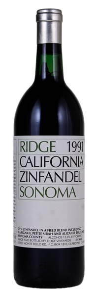 1991 Ridge Sonoma Zinfandel, 750ml