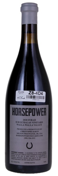 2018 Horsepower Vineyards Sur Echalas Vineyard Syrah, 750ml
