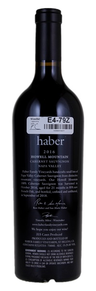 2016 Haber Family Vineyards Howell Mountain Cabernet Sauvignon, 750ml