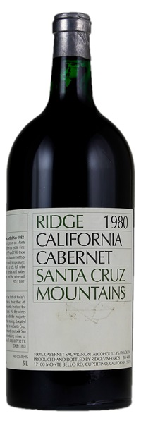 1980 Ridge Santa Cruz Cabernet Sauvignon, 5.0ltr