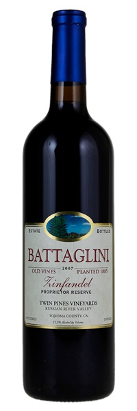 2007 Battaglini Estate Winery Twin Pines Vineyards Old Vines Proprietor Reserve Zinfandel, 750ml