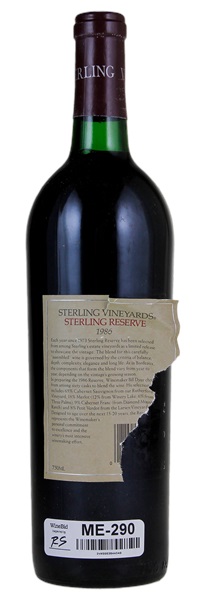 1986 Sterling Vineyards Reserve Red Table Wine (SVR), 750ml