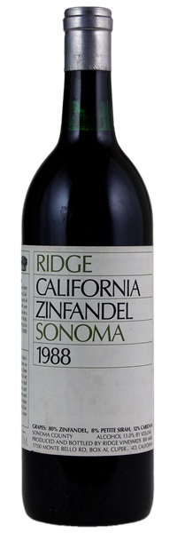 1988 Ridge Sonoma Zinfandel, 750ml