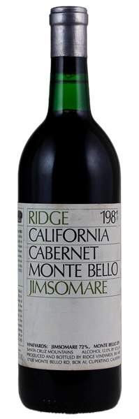 1981 Ridge Jimsomare Monte Bello Cabernet Sauvignon, 750ml