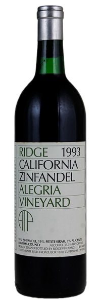 1993 Ridge Alegria Late Picked Zinfandel ATP, 750ml