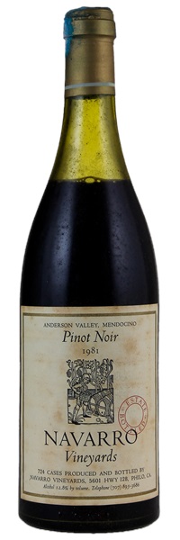 1981 Navarro Vineyards Estate Bottled Pinot Noir, 750ml