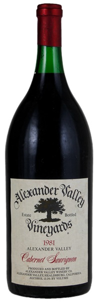 1981 Alexander Valley Vineyards Cabernet Sauvignon, 1.5ltr