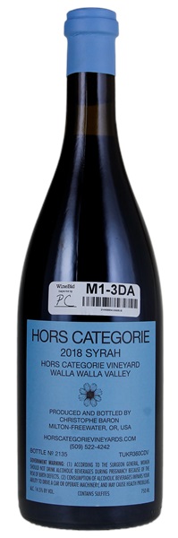2018 Hors Categorie Hors Categorie Vineyard Syrah, 750ml