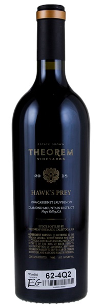 2018 Theorem Vineyards Hawk's Prey Cabernet Sauvignon, 750ml