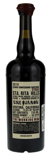 2019 Sine Qua Non Eleven Confessions Vineyard Syrah, 750ml