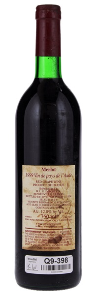 1999 Vicomte Bernard de Romanet Vin de Pays de l'Aude Private Reserve Merlot, 750ml