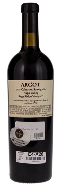 2017 Argot Sage Ridge Vineyard Cabernet Sauvignon, 750ml