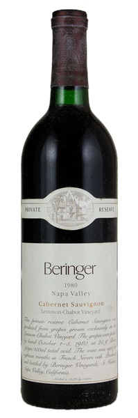 1980 Beringer Lemmon-Chabot Vineyard Private Reserve Cabernet Sauvignon, 750ml