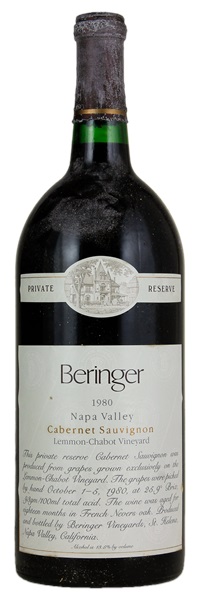 1980 Beringer Lemmon-Chabot Vineyard Private Reserve Cabernet Sauvignon, 1.5ltr