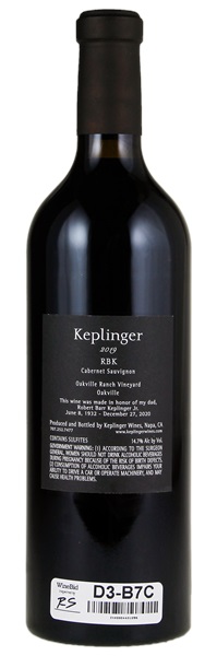 2019 Keplinger RBK Cabernet Sauvignon, 750ml