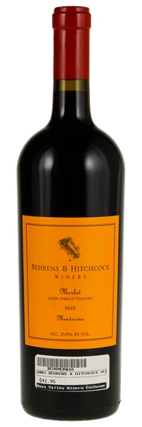 2003 Behrens & Hitchcock Alder Springs Vineyard Merlot, 750ml