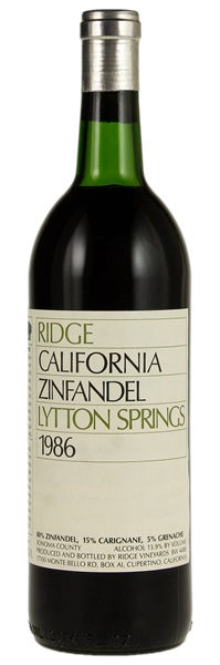 1986 Ridge Lytton Springs Zinfandel, 750ml