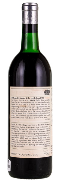 1978 Ridge Monte Bello Zinfandel, 750ml
