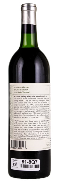 1991 Ridge Lytton Springs Zinfandel