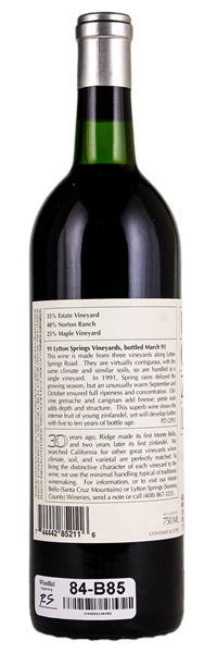 1991 Ridge Lytton Springs Zinfandel